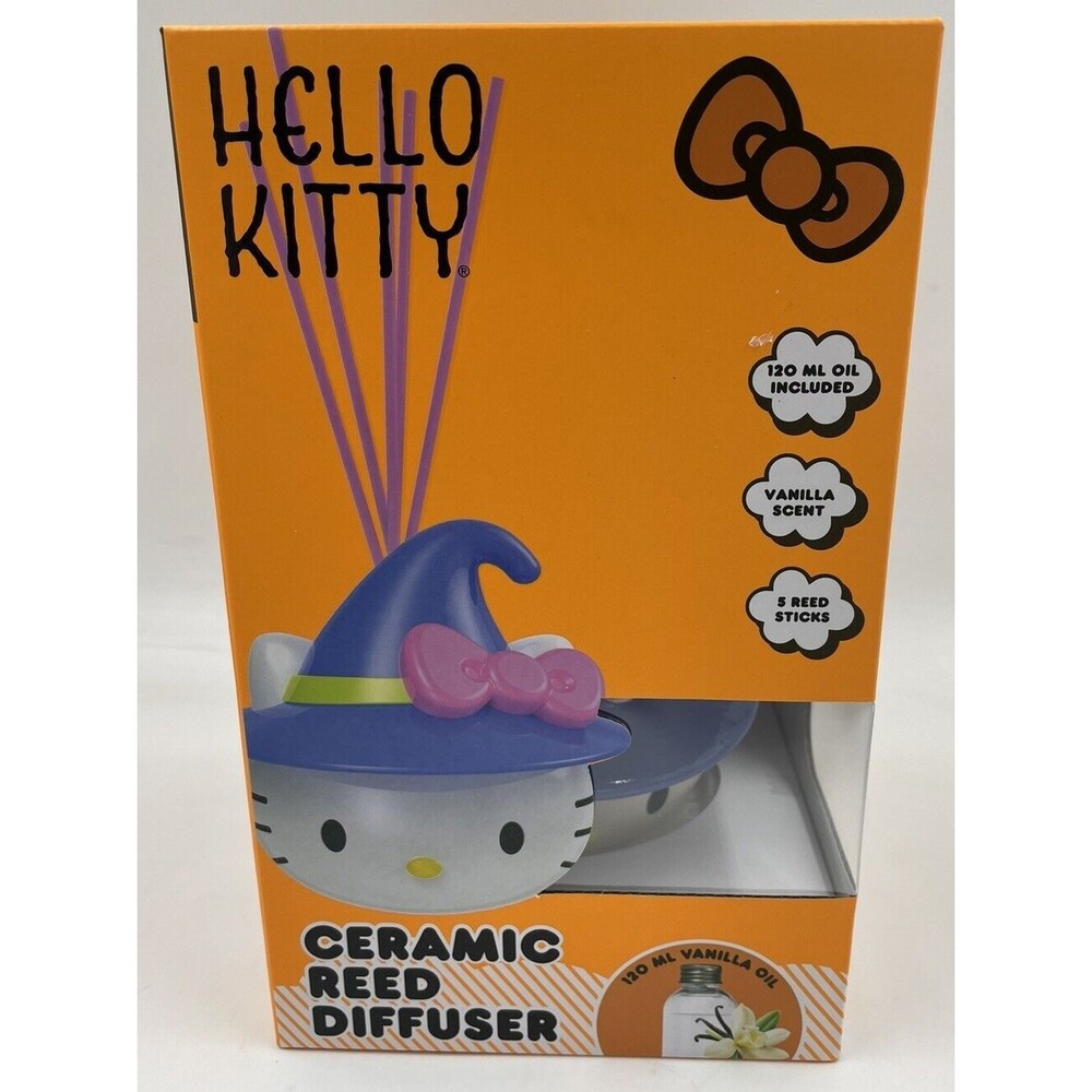 HELLO KITTY Face In Witch Hat Halloween Ceramic Reed Diffuser Vanilla In Box O04